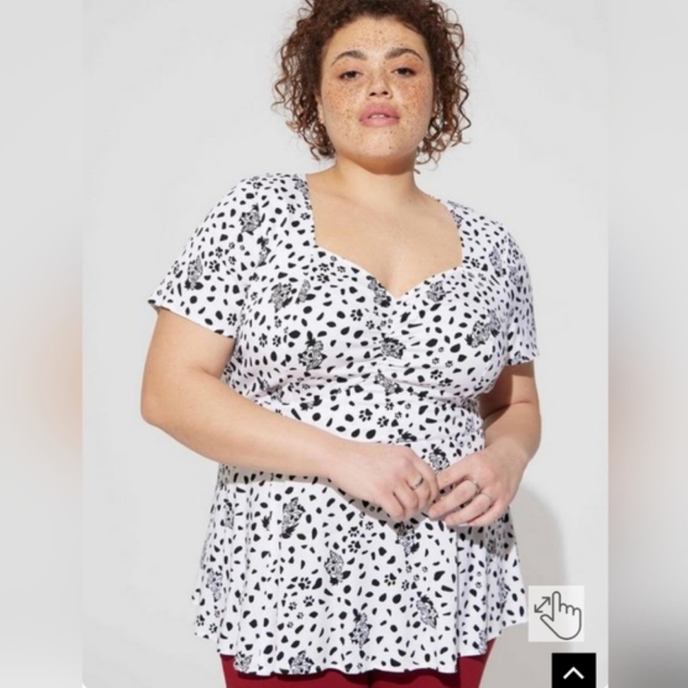 Torrid Disney Cruella 101 Dalmatians Peplum Stretch Challis Blouse 2X
